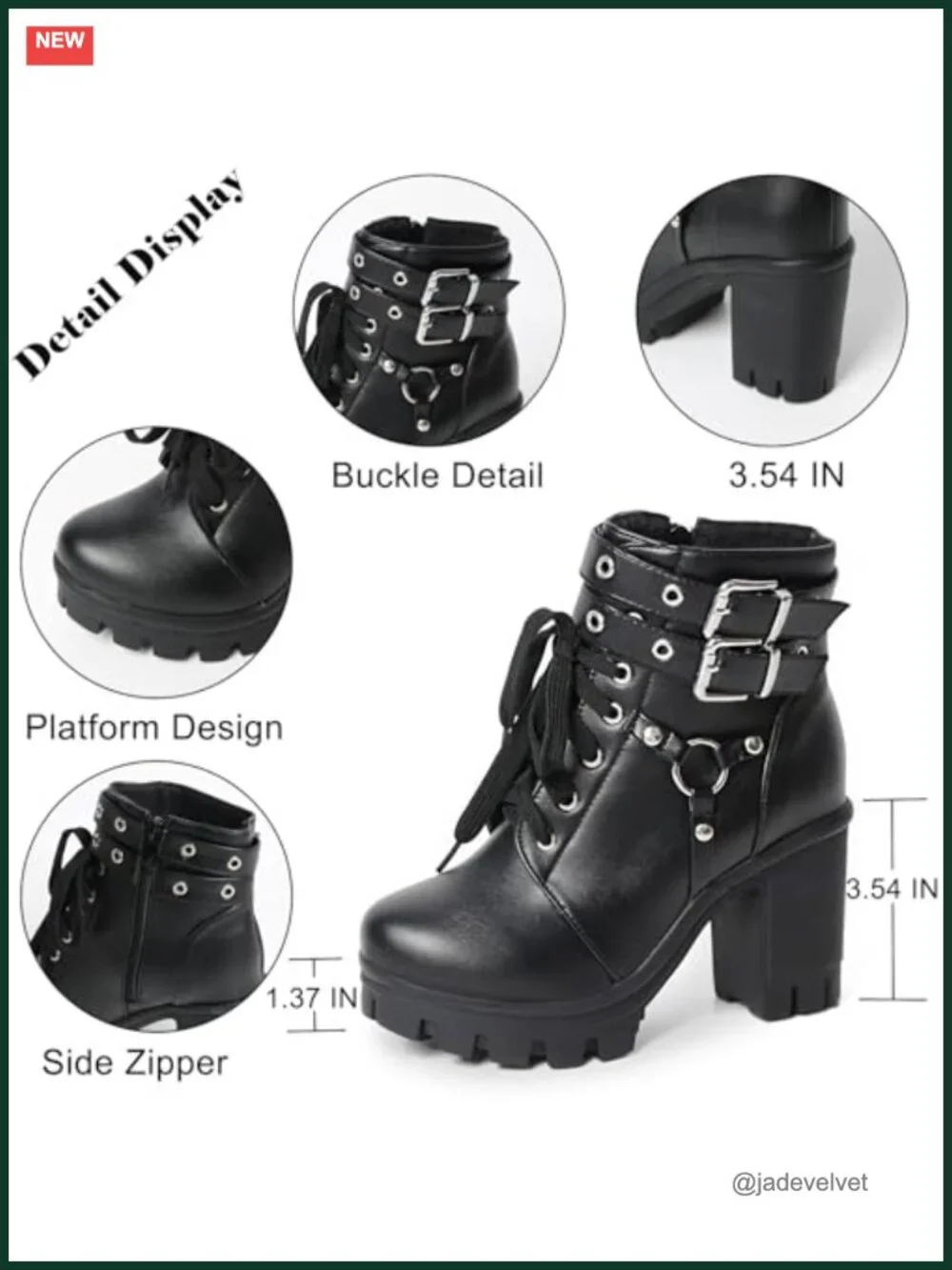 Platform High Heel Combat Ankle Booties Buckle Side Zip PU Leather